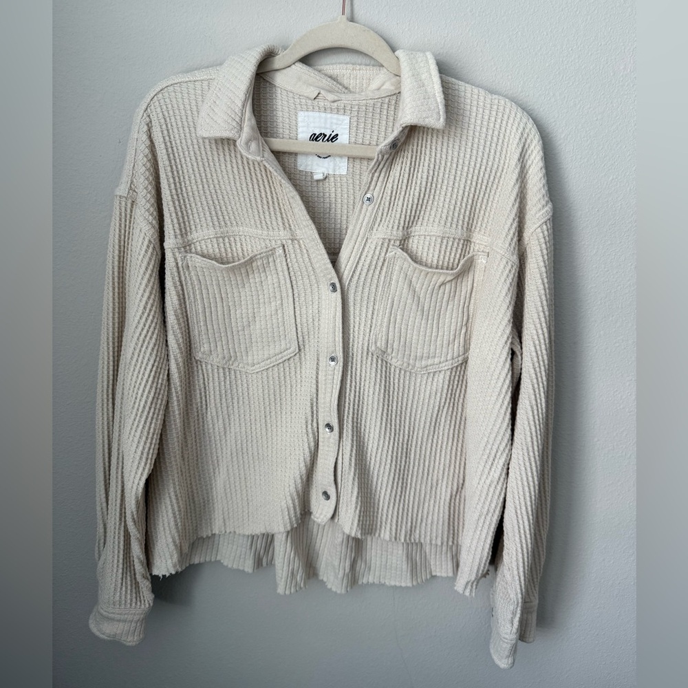 Aerie Waffle Knit Oversized Cropped Shacket Small